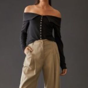 Anthropologie off shoulder black button up top. Thick ribbed fabric. Never worn.
